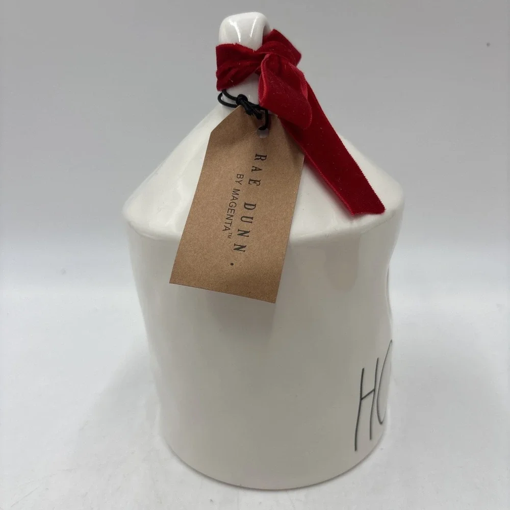 Rae Dunn Christmas Round Birdhouse HOME Red Ribbon Poinsettia On Back